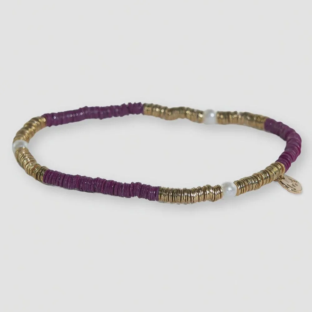 Rory Solid Port/Gold/Pearl Stretch Bracelet