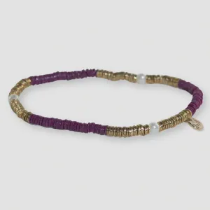 Rory Solid Port/Gold/Pearl Stretch Bracelet