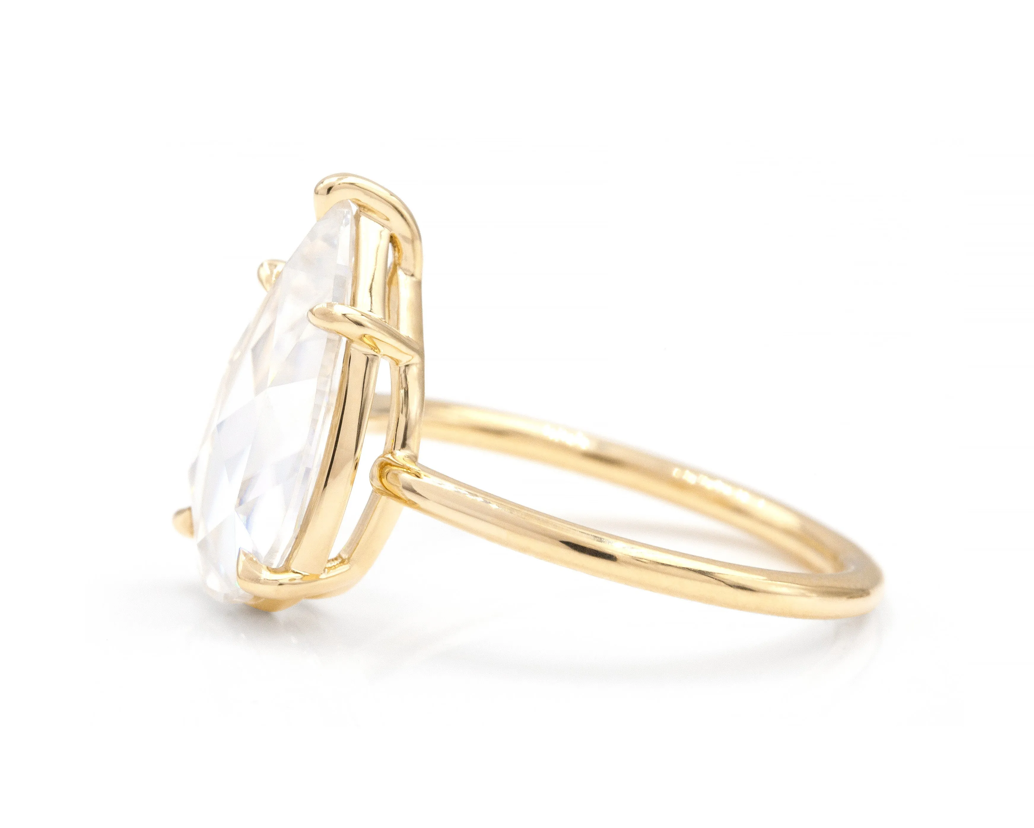 Rose Cut Pear Moissanite Solitaire Ring
