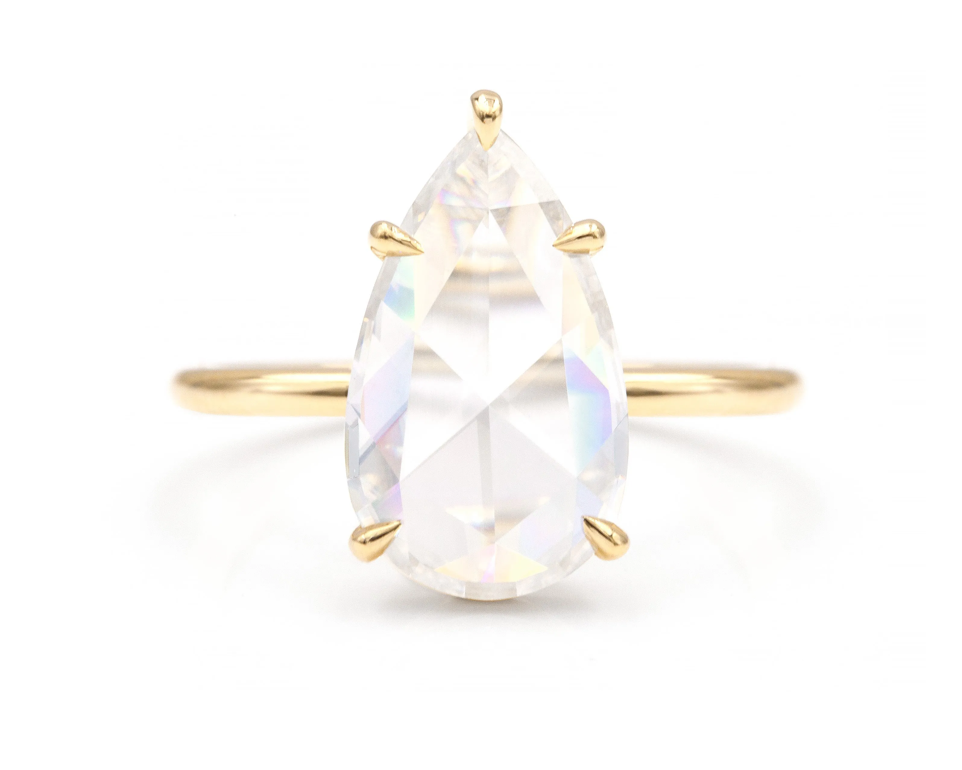 Rose Cut Pear Moissanite Solitaire Ring
