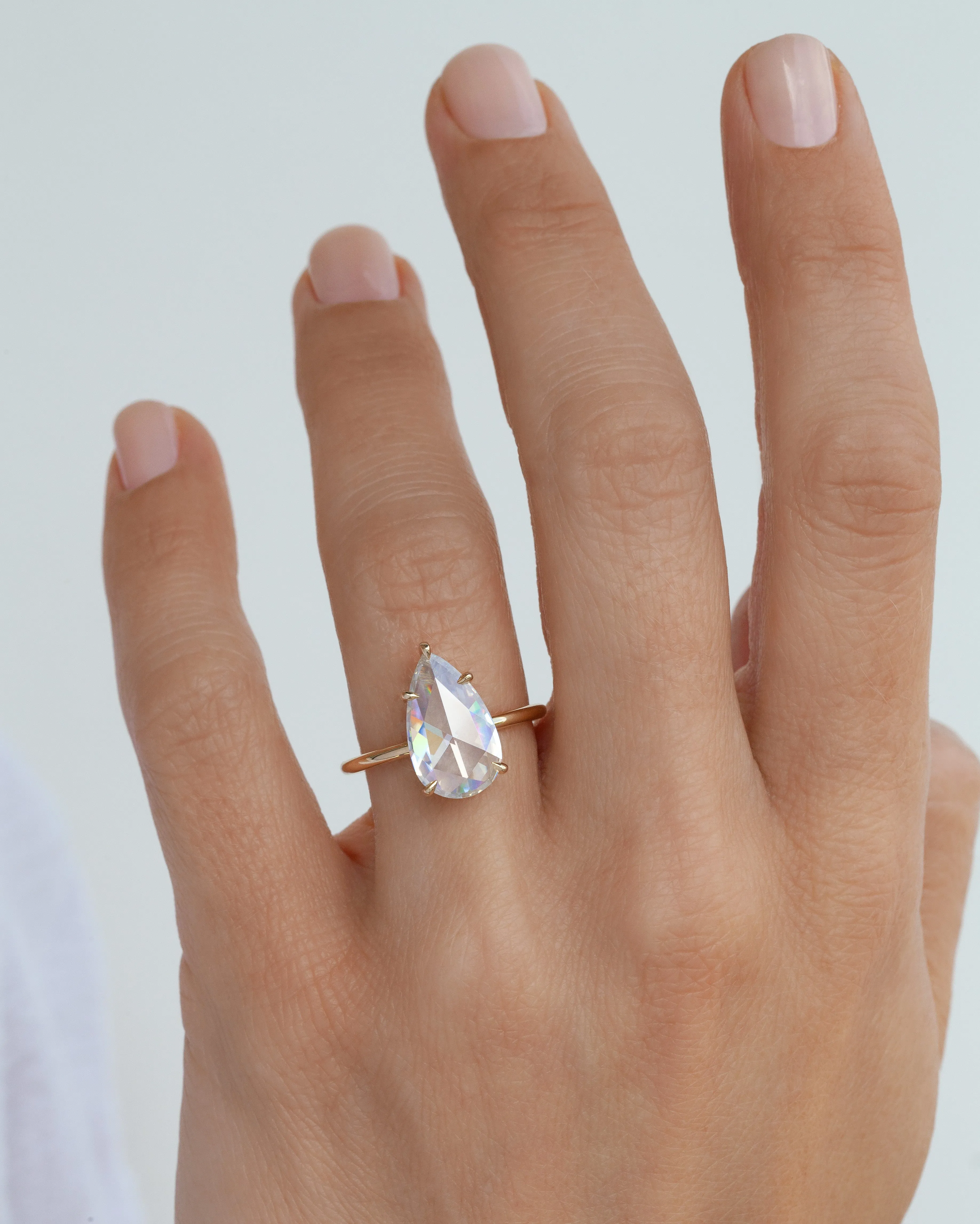 Rose Cut Pear Moissanite Solitaire Ring