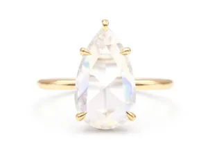 Rose Cut Pear Moissanite Solitaire Ring