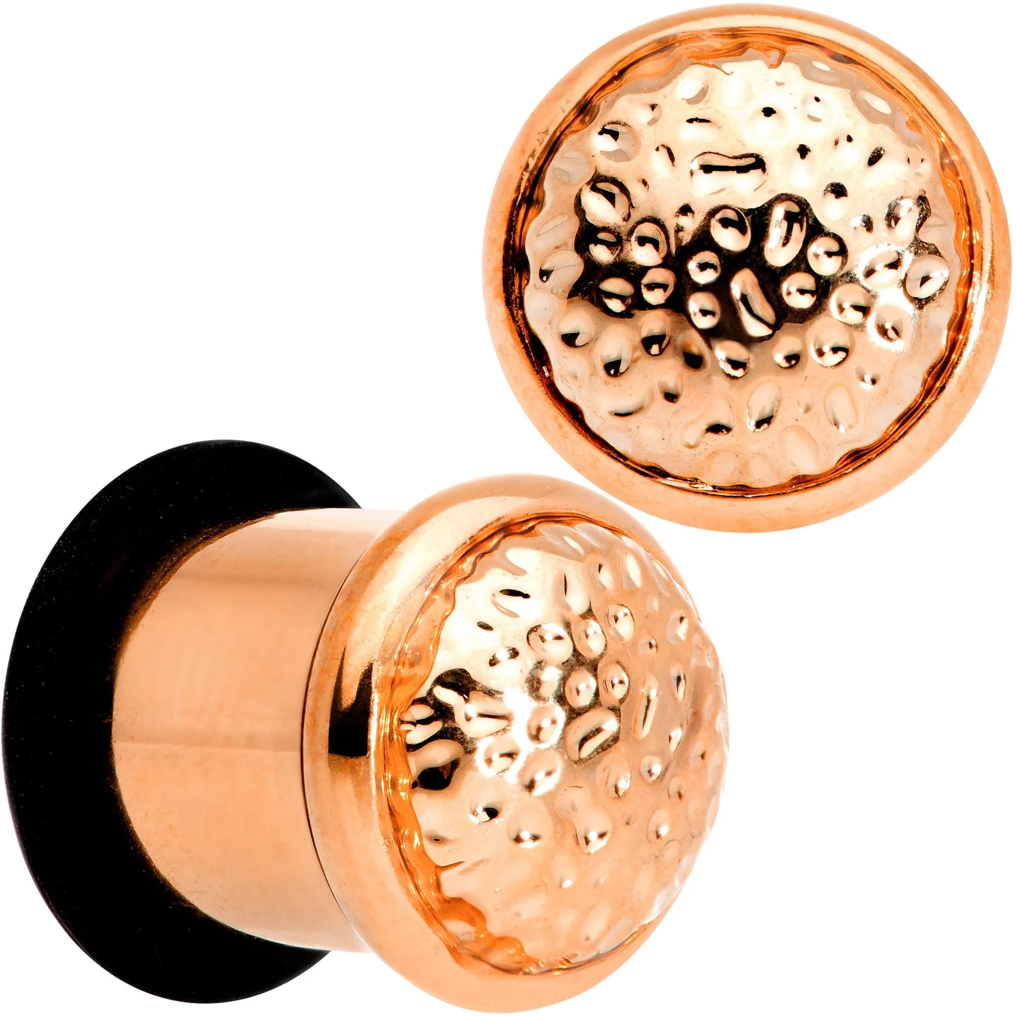 Rose Gold Tone Hammered Finish Single Flare Plug Set 6mm to 16mm Sizes