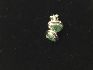 Rough Emerald Stud Earrings With Sterling Silver Outline