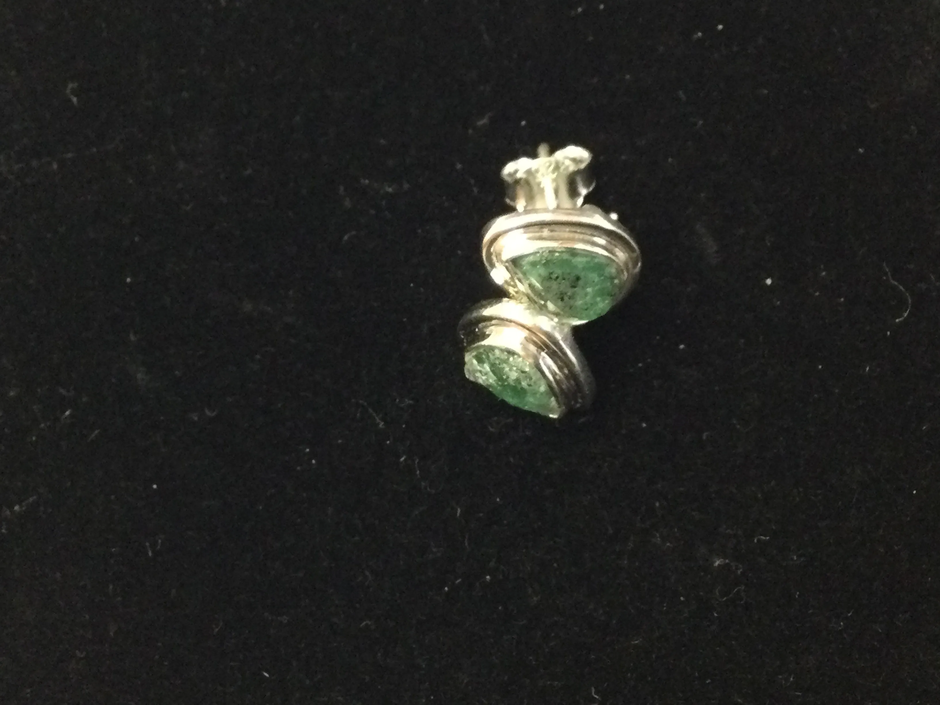 Rough Emerald Stud Earrings With Sterling Silver Outline
