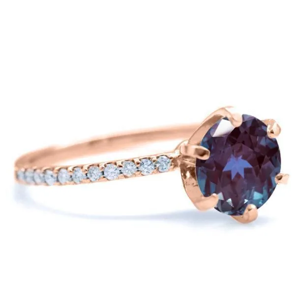 Round Alexandrite 6 Prongs Diamond Accent Ice Solitaire Ring