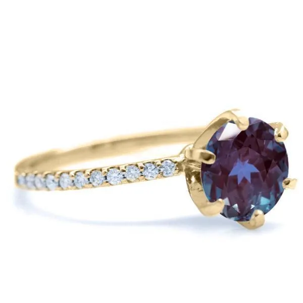 Round Alexandrite 6 Prongs Diamond Accent Ice Solitaire Ring