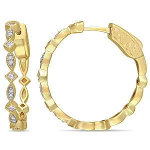 Round and Princess Diamonds Hoop Earrings