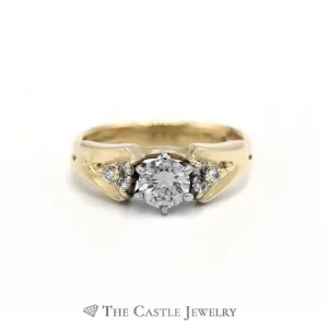 Round Brilliant Cut Diamond Solitaire Ring with Accented Sides