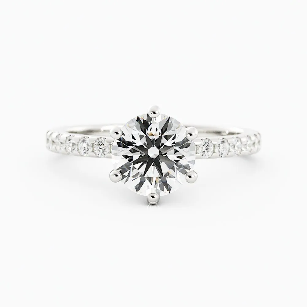 Round Brilliant Moissanite Ring Six-Prong Setting Pave Band