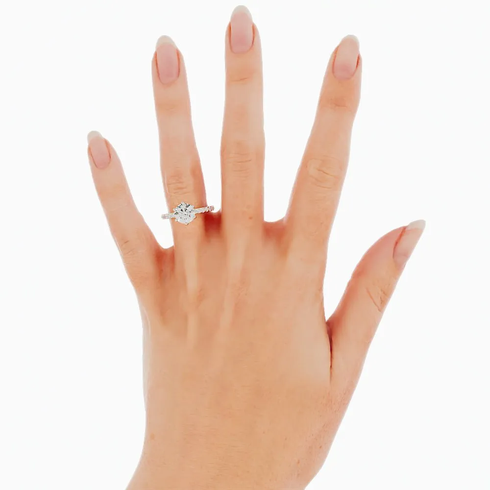 Round Brilliant Moissanite Ring Six-Prong Setting Pave Band