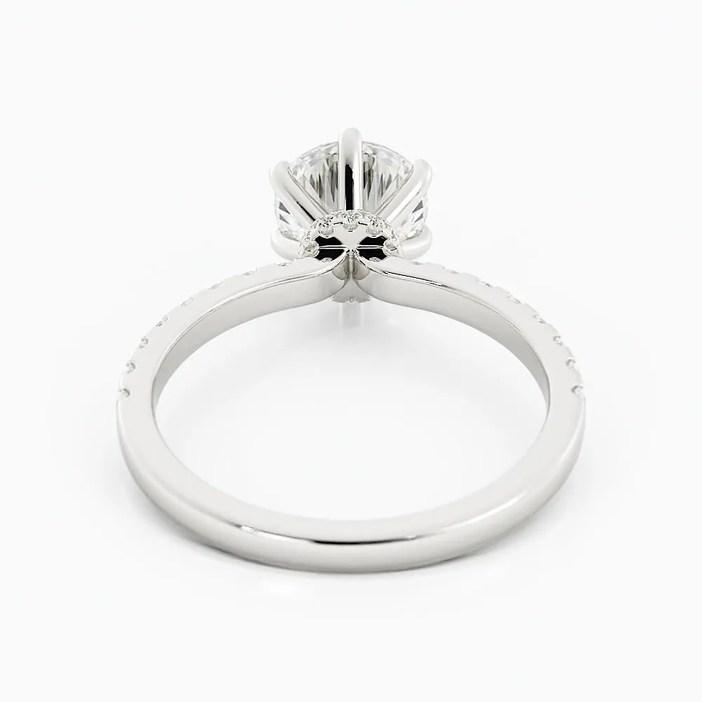 Round Brilliant Moissanite Ring Six-Prong Setting Pave Band