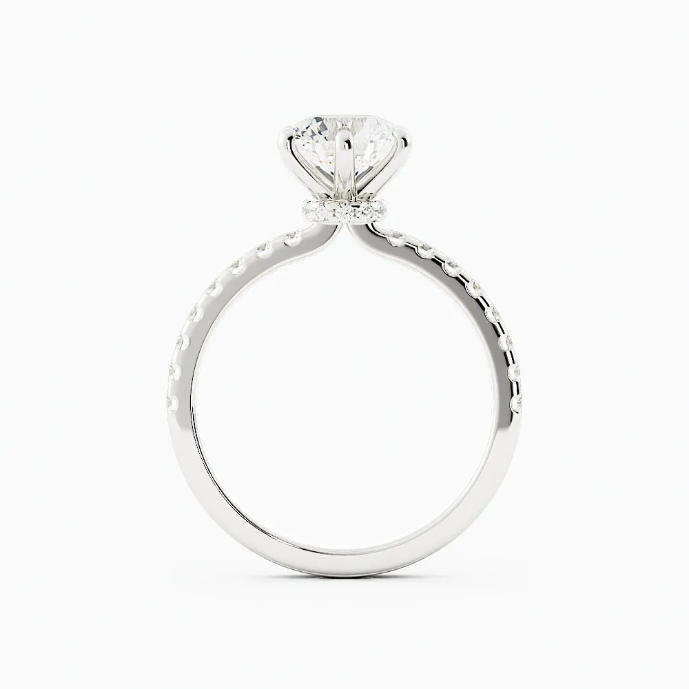 Round Brilliant Moissanite Ring Six-Prong Setting Pave Band