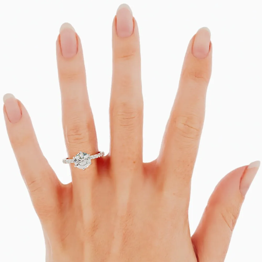 Round Brilliant Moissanite Ring Six-Prong Setting Pave Band