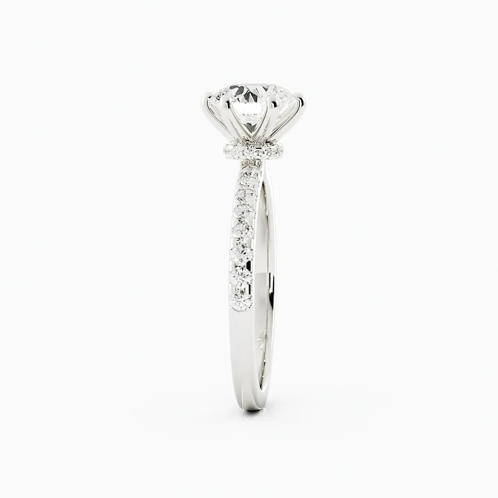 Round Brilliant Moissanite Ring Six-Prong Setting Pave Band