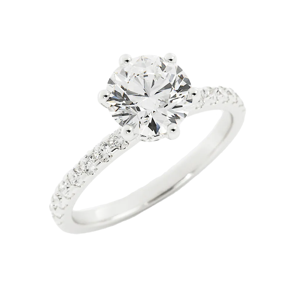 Round Brilliant Moissanite Ring Six-Prong Setting Pave Band