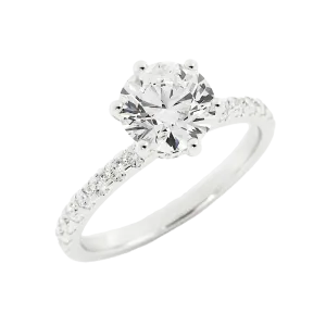 Round Brilliant Moissanite Ring Six-Prong Setting Pave Band