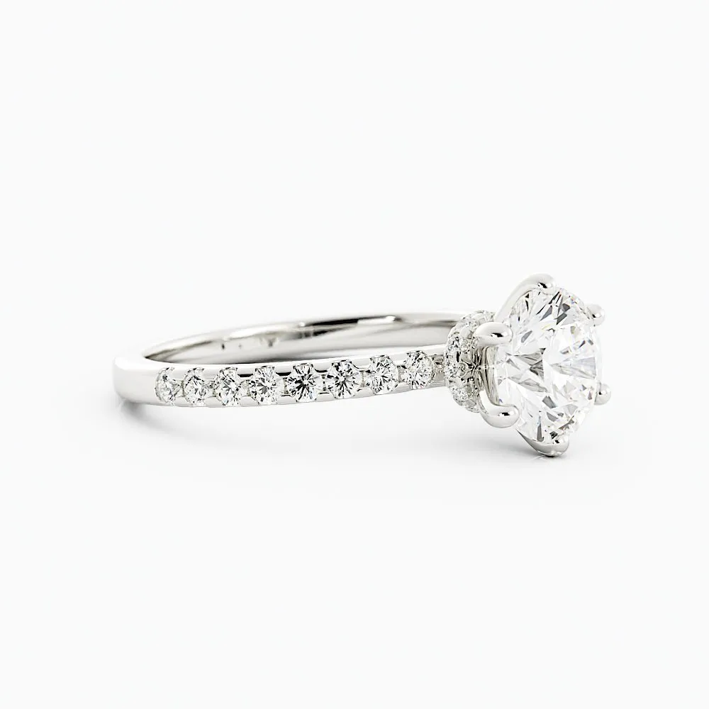 Round Brilliant Moissanite Ring Six-Prong Setting Pave Band