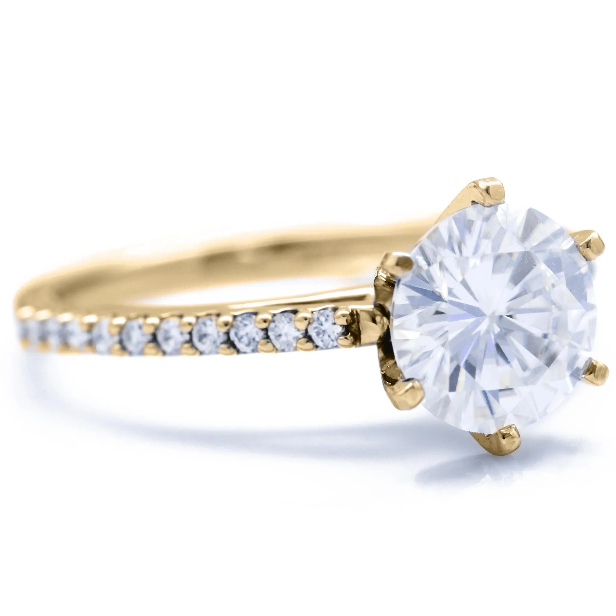 Round Center Stone 6 Prongs Diamond Accent Ice Cathedral Solitaire Ring