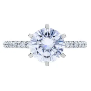 Round Center Stone 6 Prongs Diamond Accent Ice Cathedral Solitaire Ring