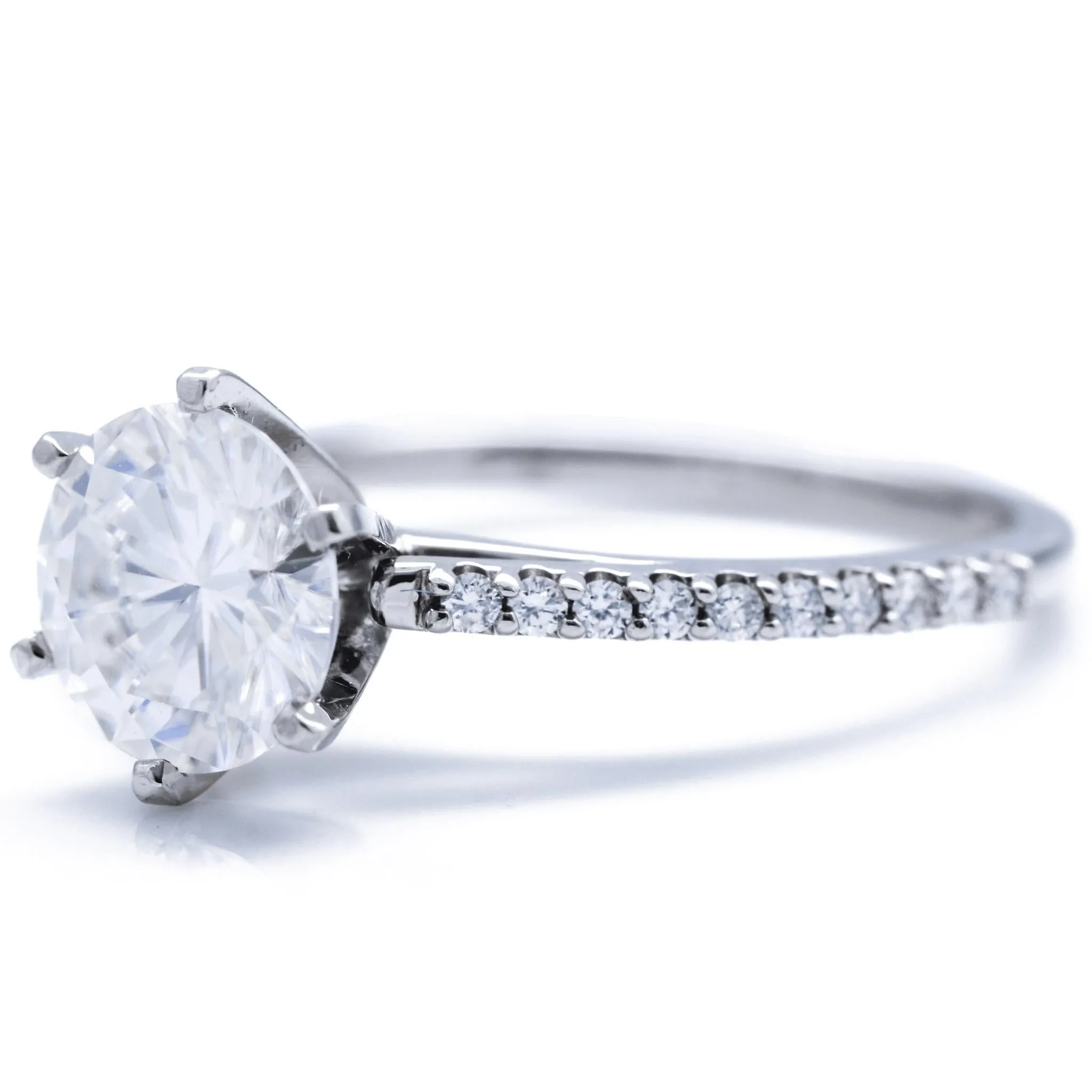 Round Center Stone 6 Prongs Diamond Accent Ice Cathedral Solitaire Ring