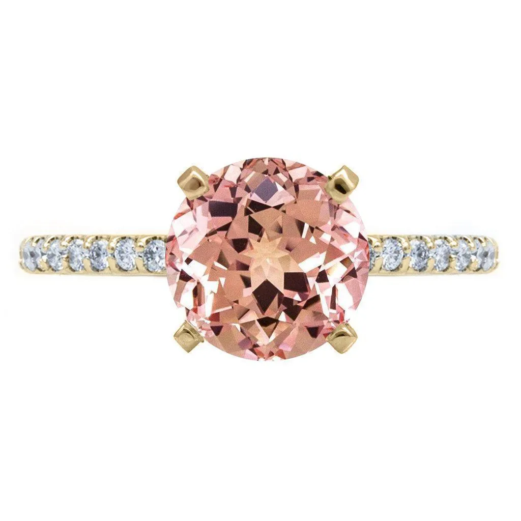 Round Champagne Sapphire 4 Prongs Diamond Accent Ice Solitaire Ring