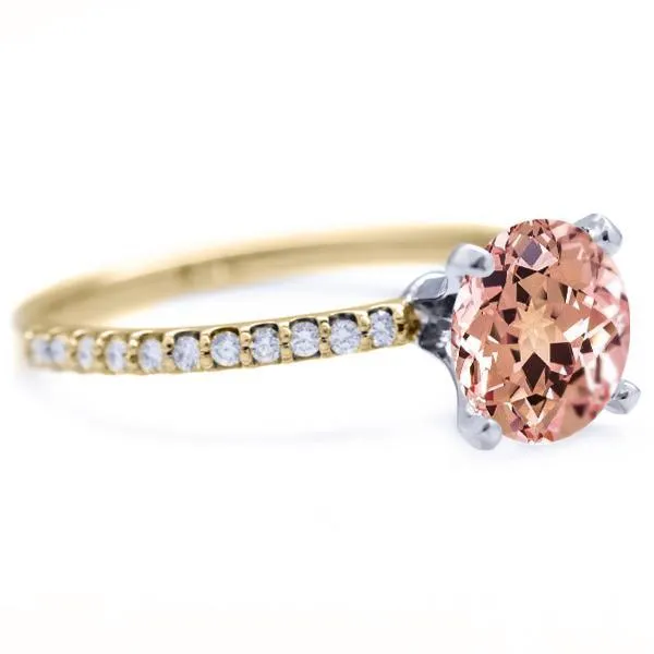 Round Champagne Sapphire 4 Prongs Diamond Accent Ice Solitaire Ring
