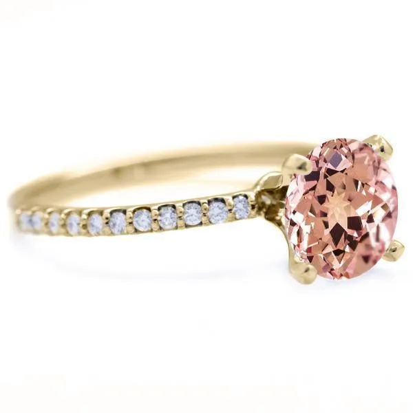 Round Champagne Sapphire 4 Prongs Diamond Accent Ice Solitaire Ring
