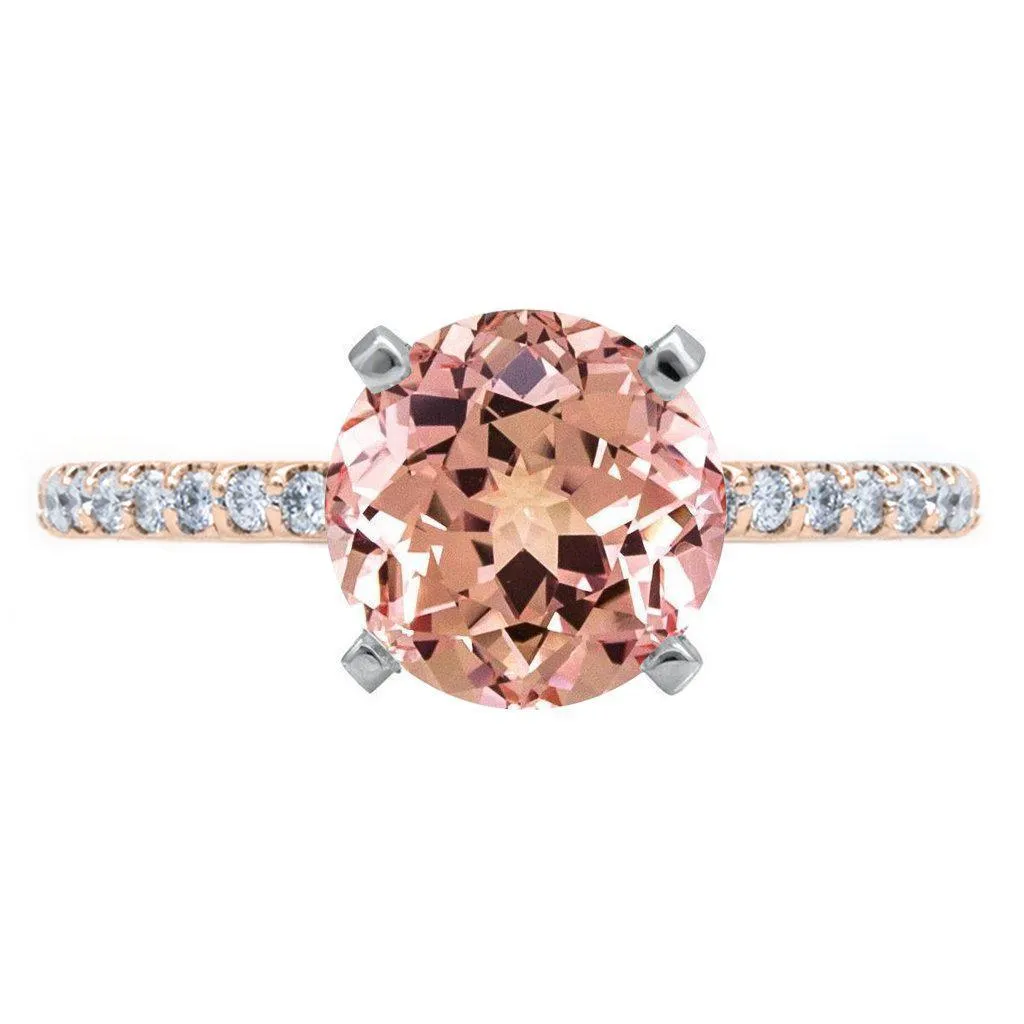 Round Champagne Sapphire 4 Prongs Diamond Accent Ice Solitaire Ring