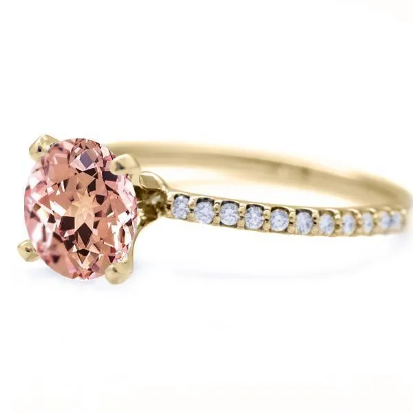 Round Champagne Sapphire 4 Prongs Diamond Accent Ice Solitaire Ring