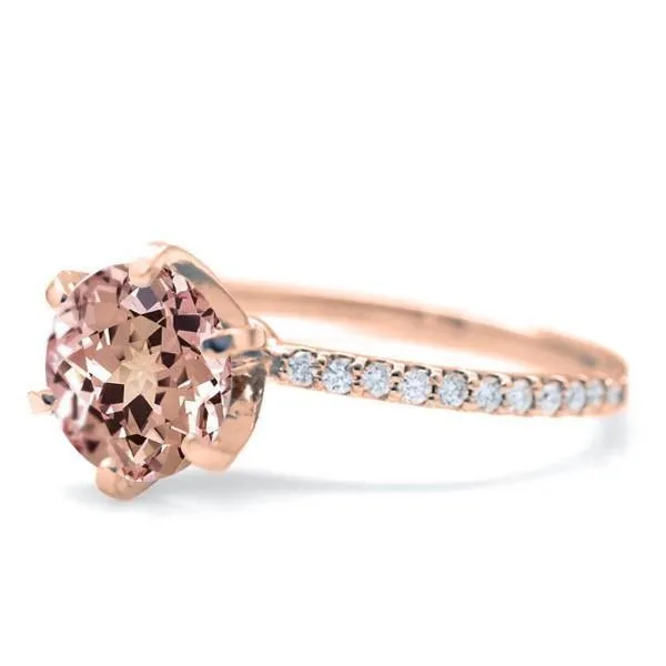 Round Champagne Sapphire 4 Prongs Diamond Accent Ice Solitaire Ring
