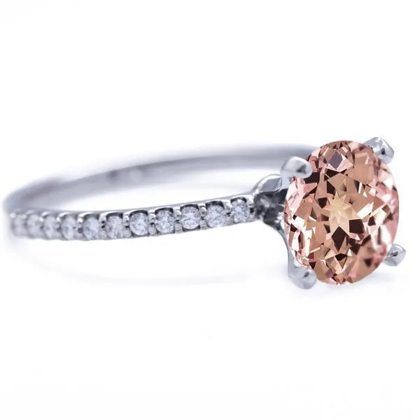 Round Champagne Sapphire 4 Prongs Diamond Accent Ice Solitaire Ring