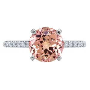 Round Champagne Sapphire 4 Prongs Diamond Accent Ice Solitaire Ring