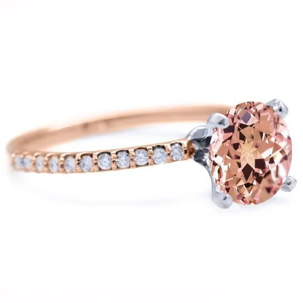 Round Champagne Sapphire 4 Prongs Diamond Accent Ice Solitaire Ring