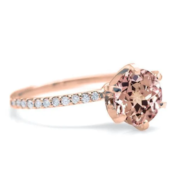 Round Champagne Sapphire 4 Prongs Diamond Accent Ice Solitaire Ring