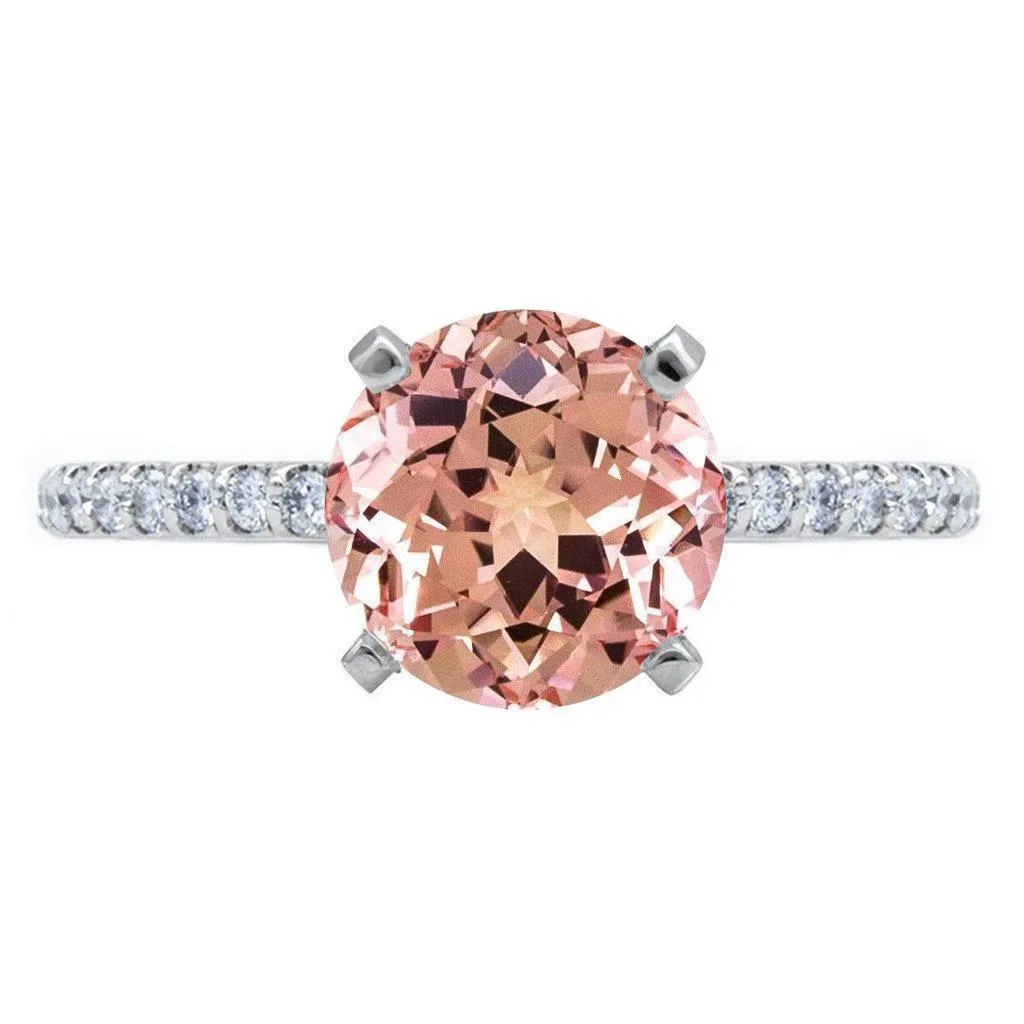 Round Champagne Sapphire 4 Prongs Diamond Accent Ice Solitaire Ring