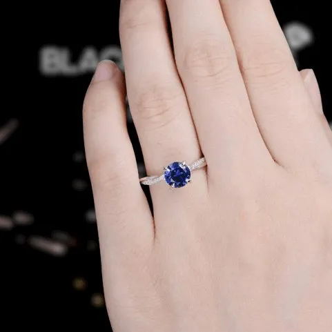 Round Cut Blue Simulated Diamond Twist Engagement Ring