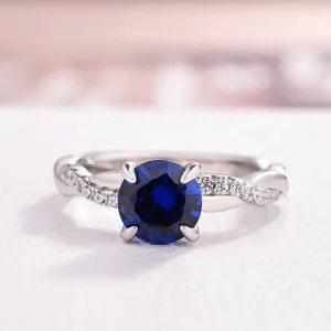 Round Cut Blue Simulated Diamond Twist Engagement Ring