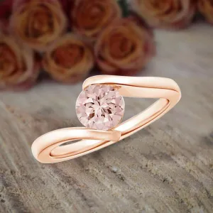 Round Cut Morganite Engagement Ring 1.00 Carat Solitaire Wedding Ring on 10k Rose Gold