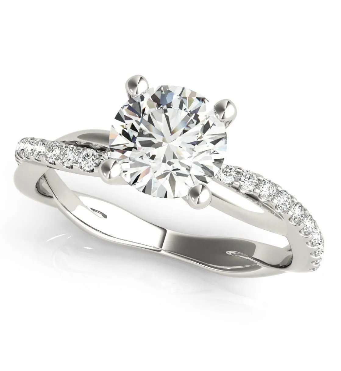 Round Diamond Engagement Ring Twisted Pave Band