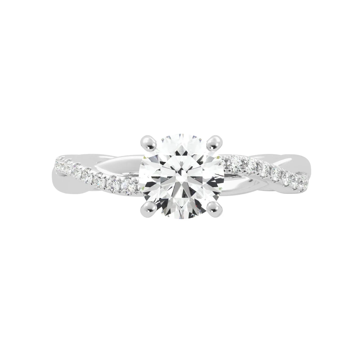 Round Diamond Engagement Ring Twisted Pave Band