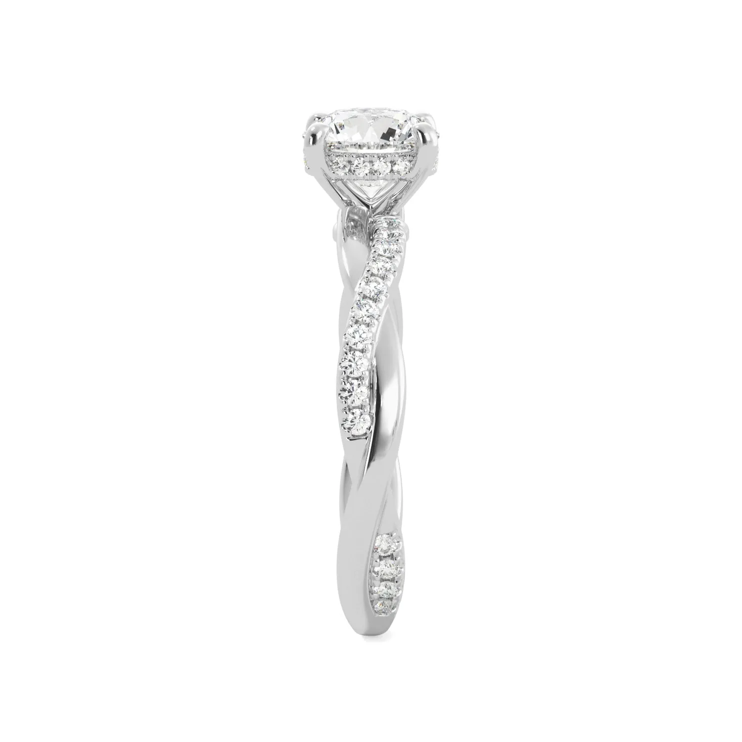 Round Diamond Engagement Ring Twisted Pave Band