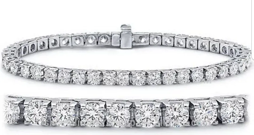 Round Diamond Veneer Cubic Zirconia Sterling Silver Tennis Bracelet. 635B1570
