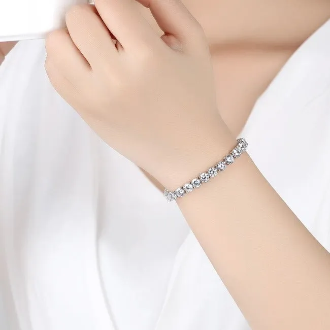 Round Diamond Veneer Cubic Zirconia Sterling Silver Tennis Bracelet. 635B1570