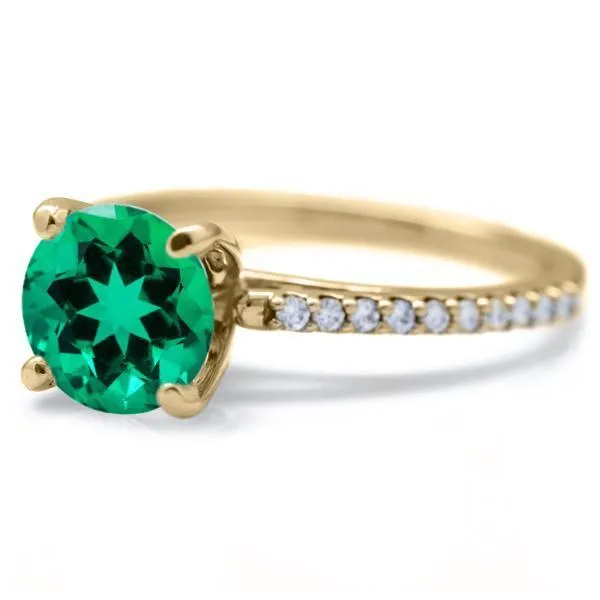 Round Emerald 4 Prongs Diamond Accent Ice Cathedral Solitaire Ring