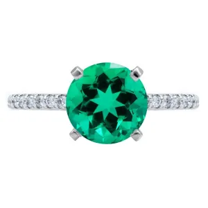 Round Emerald 4 Prongs Diamond Accent Ice Cathedral Solitaire Ring