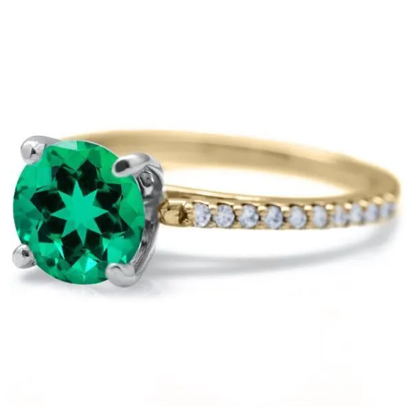 Round Emerald 4 Prongs Diamond Accent Ice Cathedral Solitaire Ring