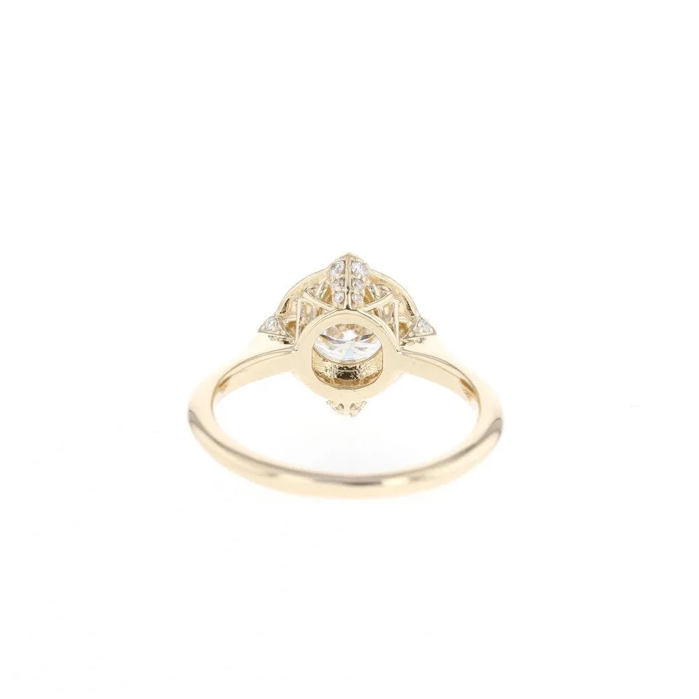 Round Moissanite Engagement Ring art deco Unique Pave Setting Under Halo Yellow Gold Bridal Collection Forever one anniversary gift