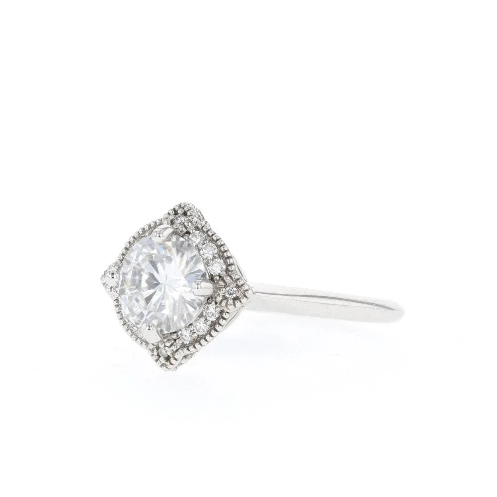 Round Moissanite Engagement Ring art deco Unique Pave Setting Under Halo Yellow Gold Bridal Collection Forever one anniversary gift