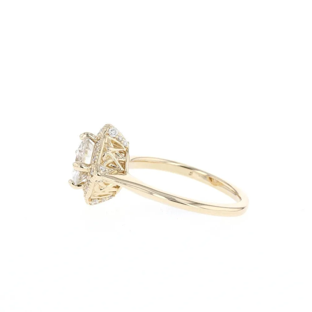 Round Moissanite Engagement Ring art deco Unique Pave Setting Under Halo Yellow Gold Bridal Collection Forever one anniversary gift